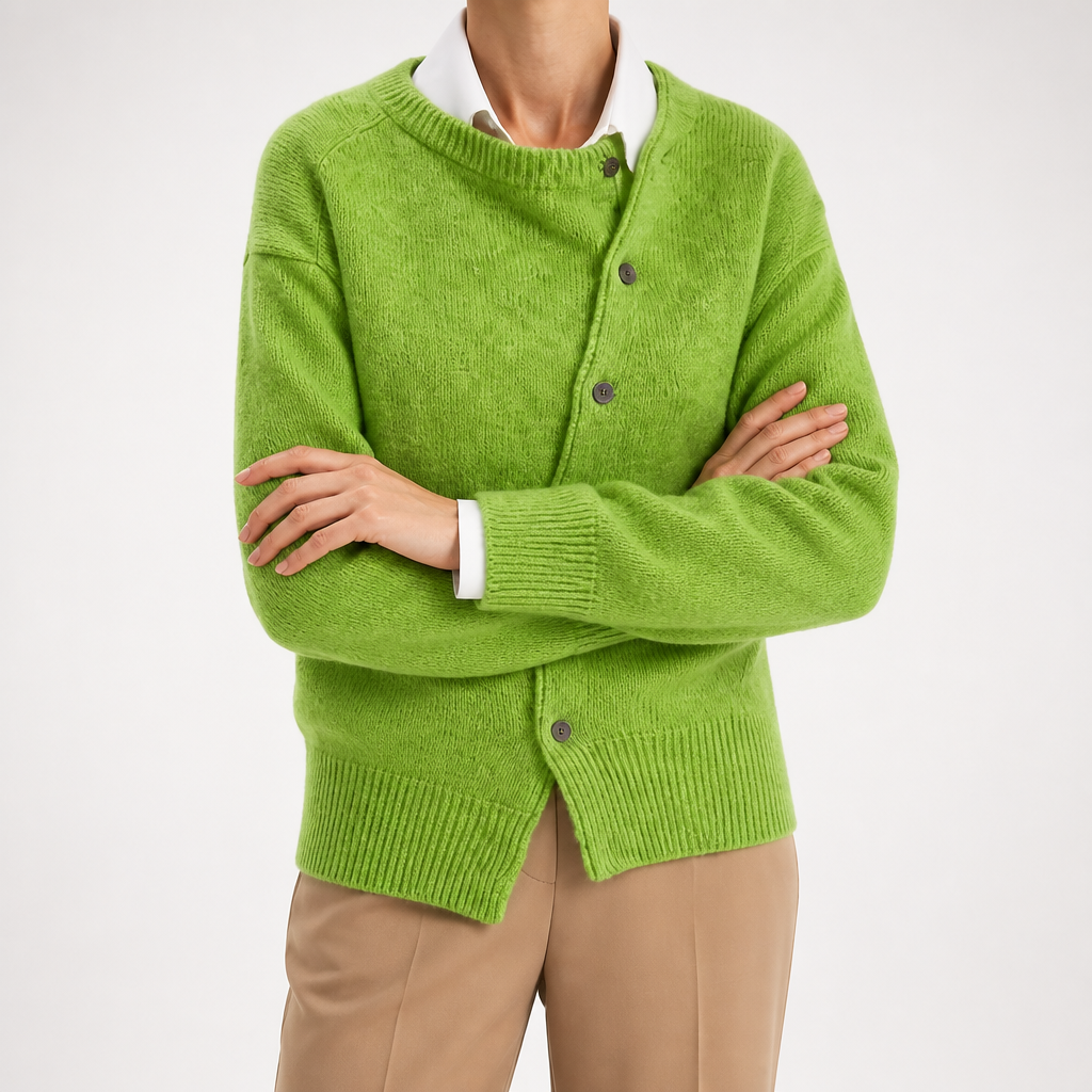 Ilse | Womens Cardigan Knitted Button Round Neck Casual Cardigan, Green