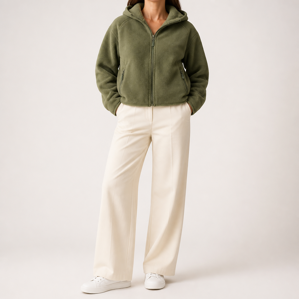 Imogen | Womens Hooded Fleece Zip Warm Casual Sweatshirt Shirt, Army Green