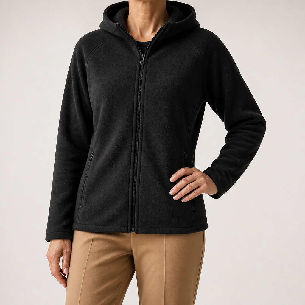 Imogen | Womens Hooded Fleece Zip Warm Casual Sweatshirt Shirt, Black