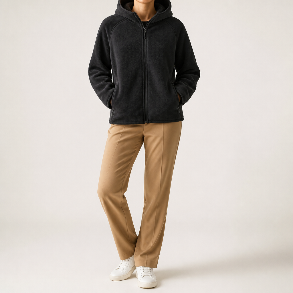 Imogen | Womens Hooded Fleece Zip Warm Casual Sweatshirt Shirt, Black