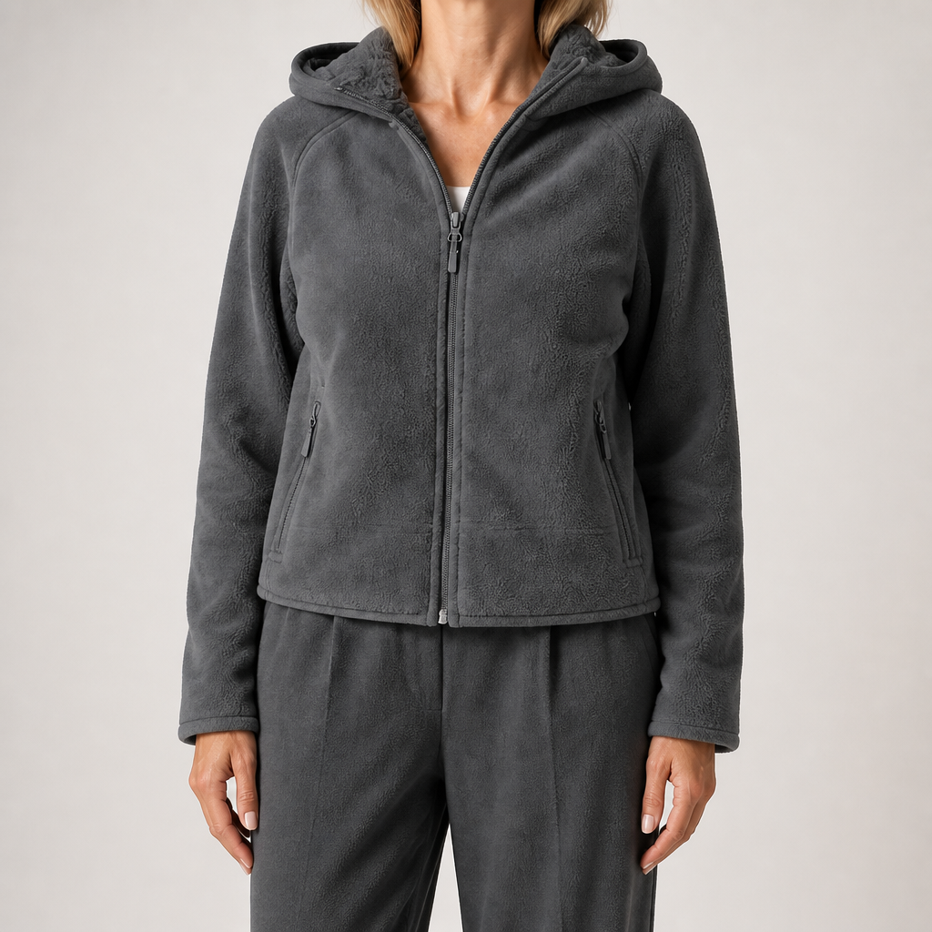 Imogen | Womens Hooded Fleece Zip Warm Casual Sweatshirt Shirt, Dark Grey