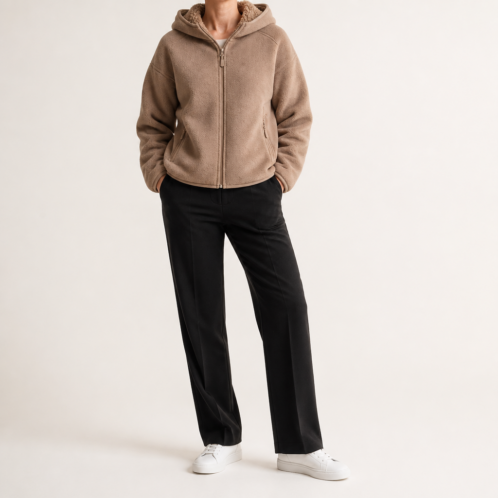 Imogen | Womens Hooded Fleece Zip Warm Casual Sweatshirt Shirt, Khaki