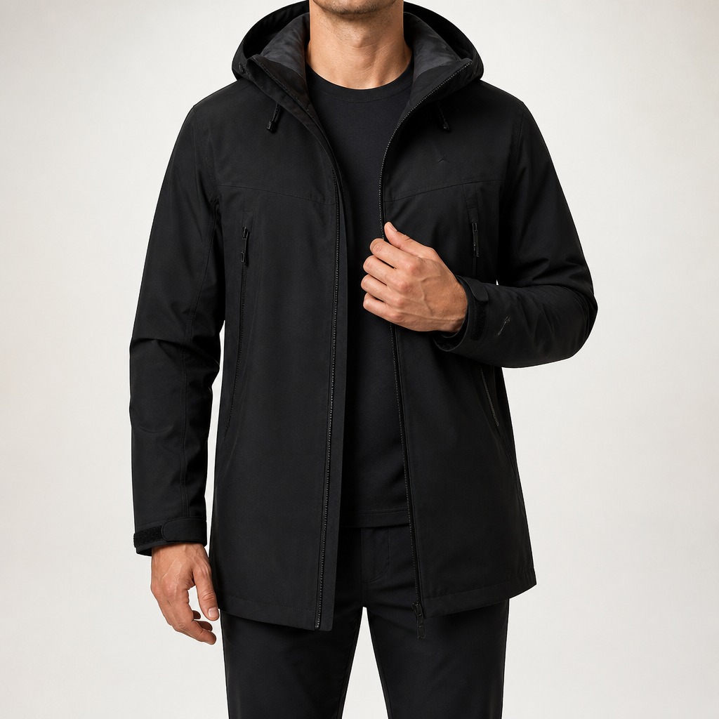 Ines | Mens Waterproof Jacket Hardshell Windproof Mountaineering Outdoor Coat, Black