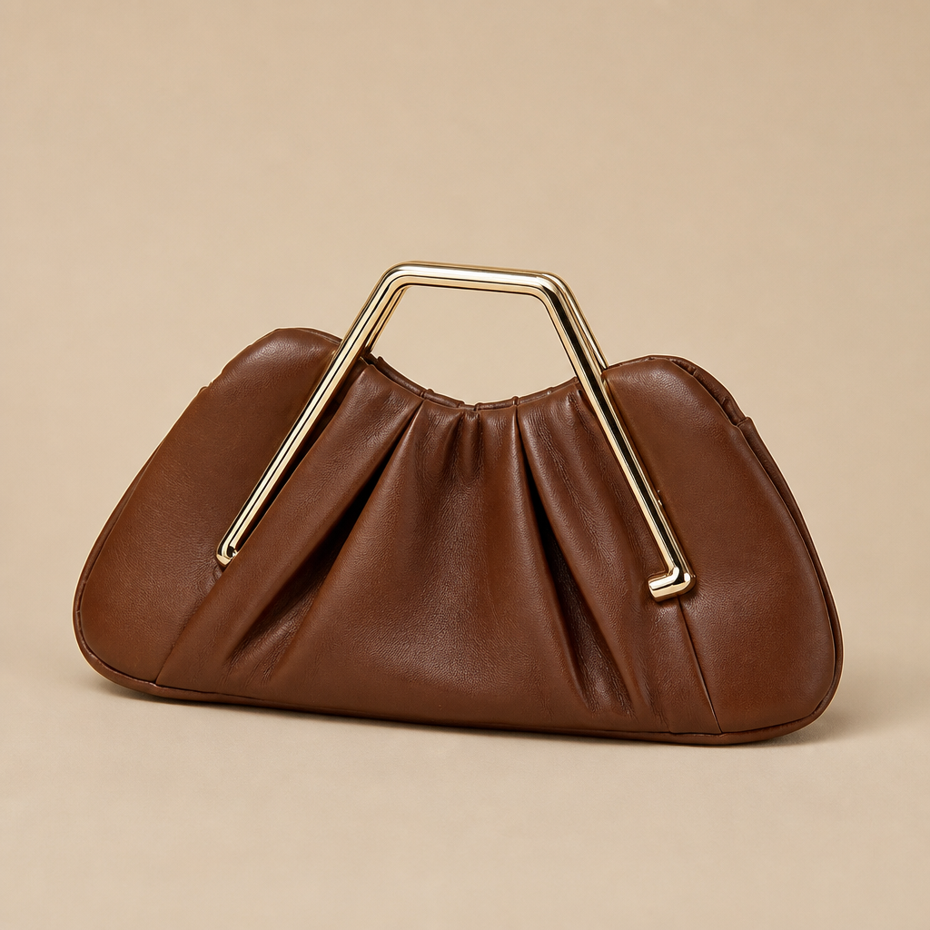 Ines | Womens Clutch Bag Evening Dinner Party Bag, Brown