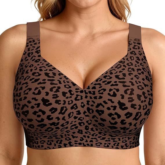 Ines | Womens Wireless Seamless Full Coverage Bra Lingerie - Brown Leopard