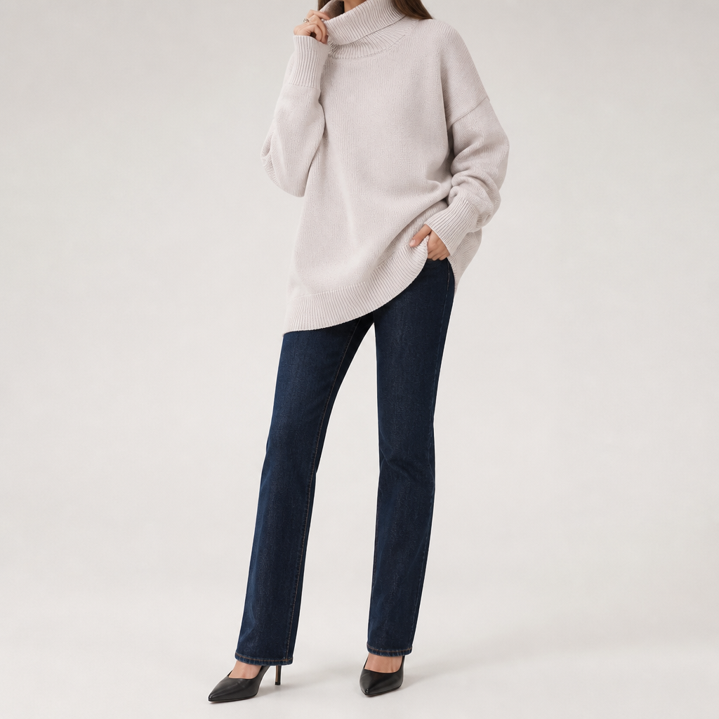 Ingrid | Womens Turtleneck Knitted Long Sleeve Jumper Sweater, Apricot