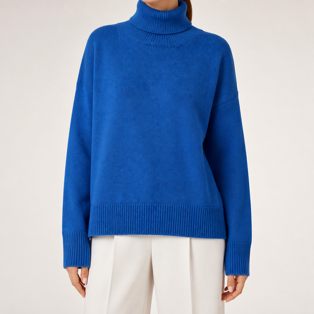 Ingrid | Womens Turtleneck Knitted Long Sleeve Jumper Sweater, Blue