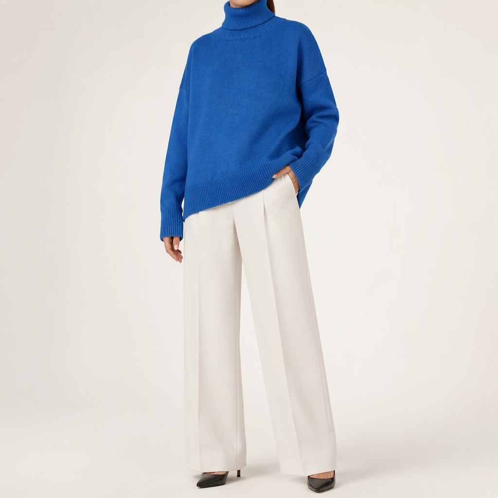 Ingrid | Womens Turtleneck Knitted Long Sleeve Jumper Sweater, Blue