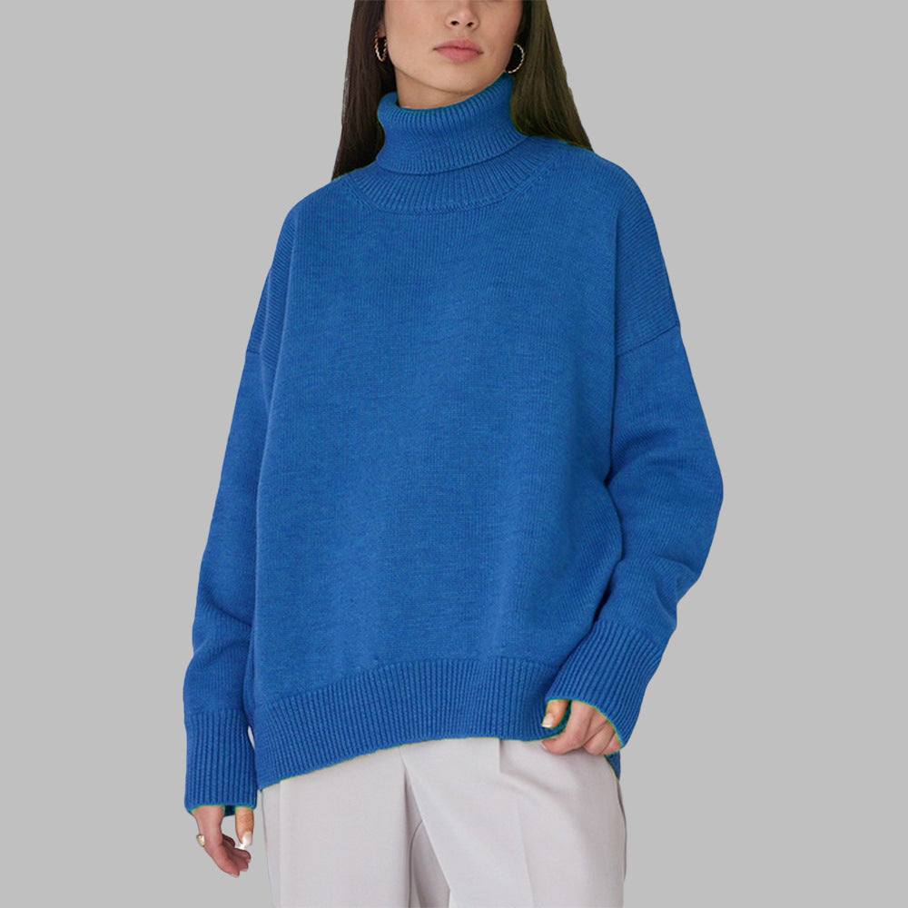 Ingrid | Womens Turtleneck Knitted Jumper - Blue