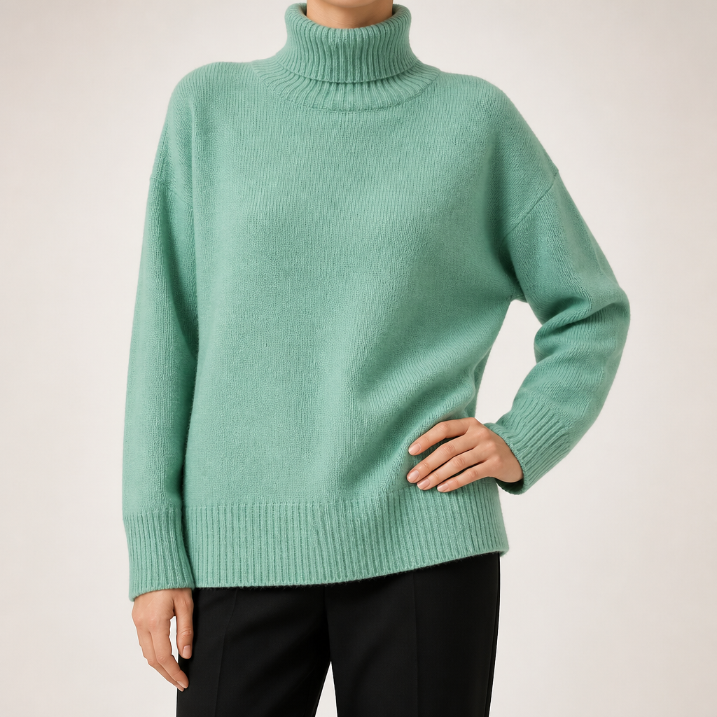Ingrid | Womens Turtleneck Knitted Long Sleeve Jumper Sweater, Cyan