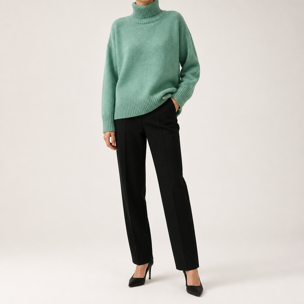 Ingrid | Womens Turtleneck Knitted Long Sleeve Jumper Sweater, Cyan