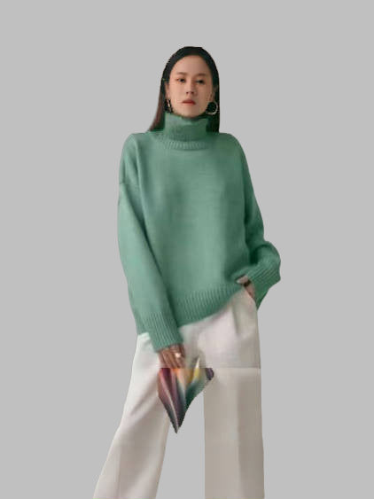 Ingrid | Womens Turtleneck Knitted Jumper - Cyan
