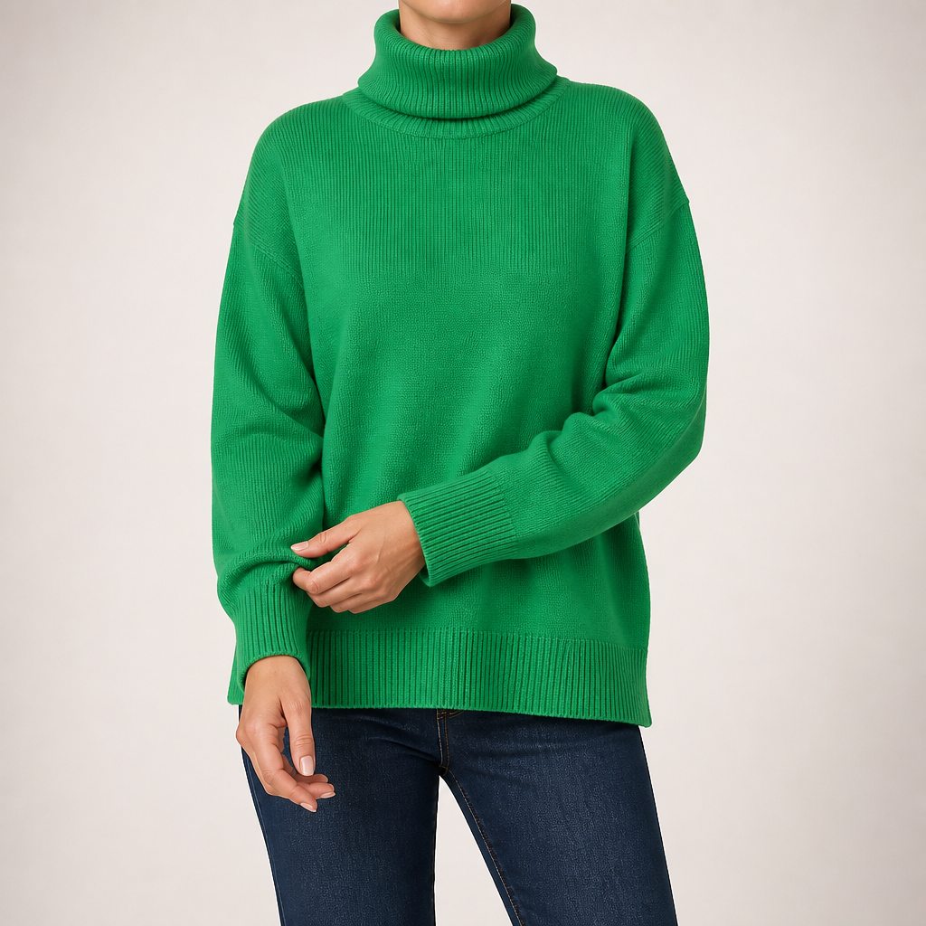 Ingrid | Womens Turtleneck Knitted Long Sleeve Jumper Sweater, Green