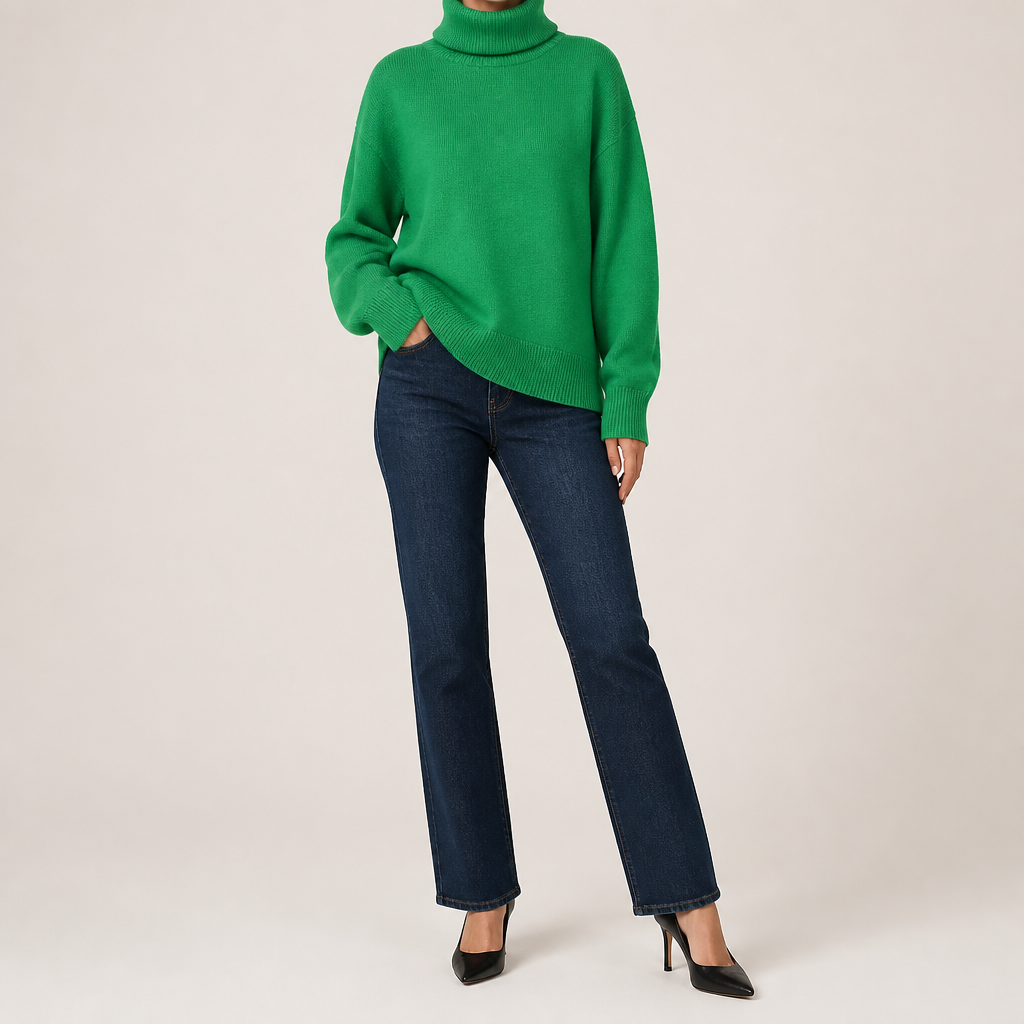 Ingrid | Womens Turtleneck Knitted Long Sleeve Jumper Sweater, Green