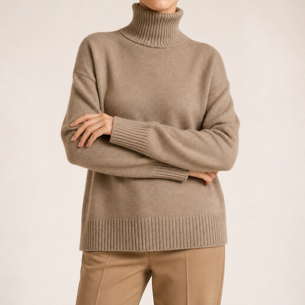 Ingrid | Womens Turtleneck Knitted Long Sleeve Jumper Sweater, Khaki