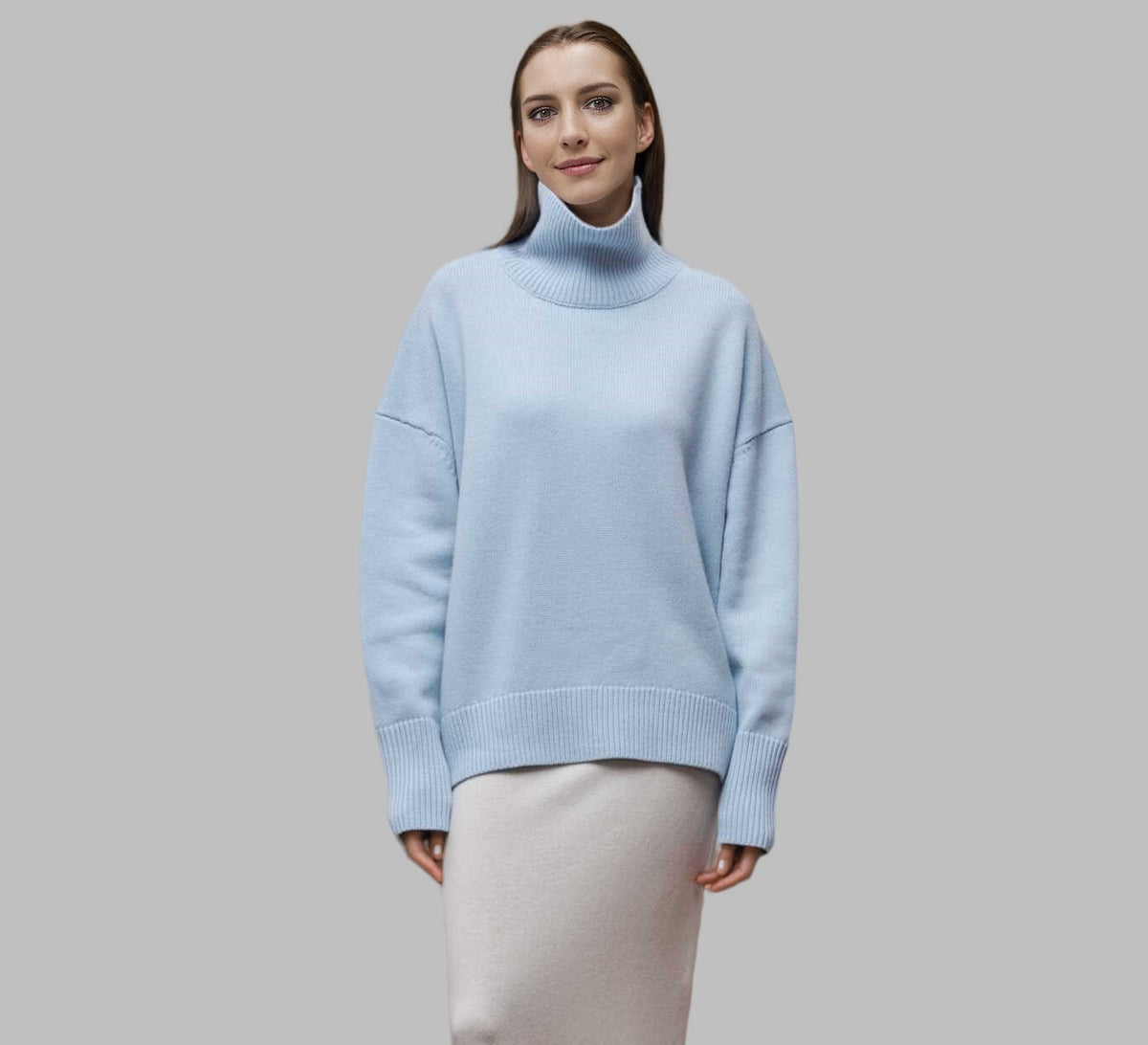 Ingrid | Womens Turtleneck Knitted Jumper - Light Blue