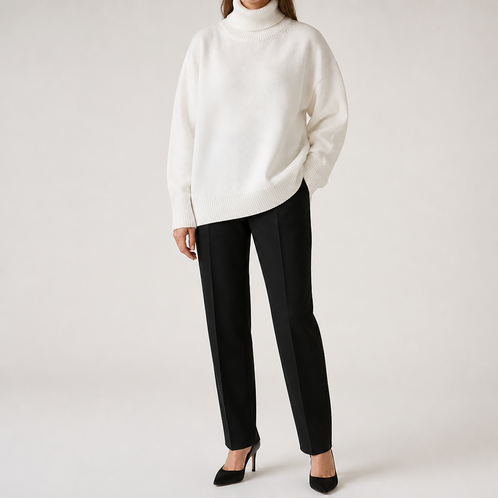 Ingrid | Womens Turtleneck Knitted Long Sleeve Jumper Sweater, Off White