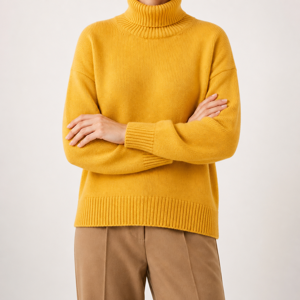 Ingrid | Womens Turtleneck Knitted Long Sleeve Jumper Sweater, Yellow