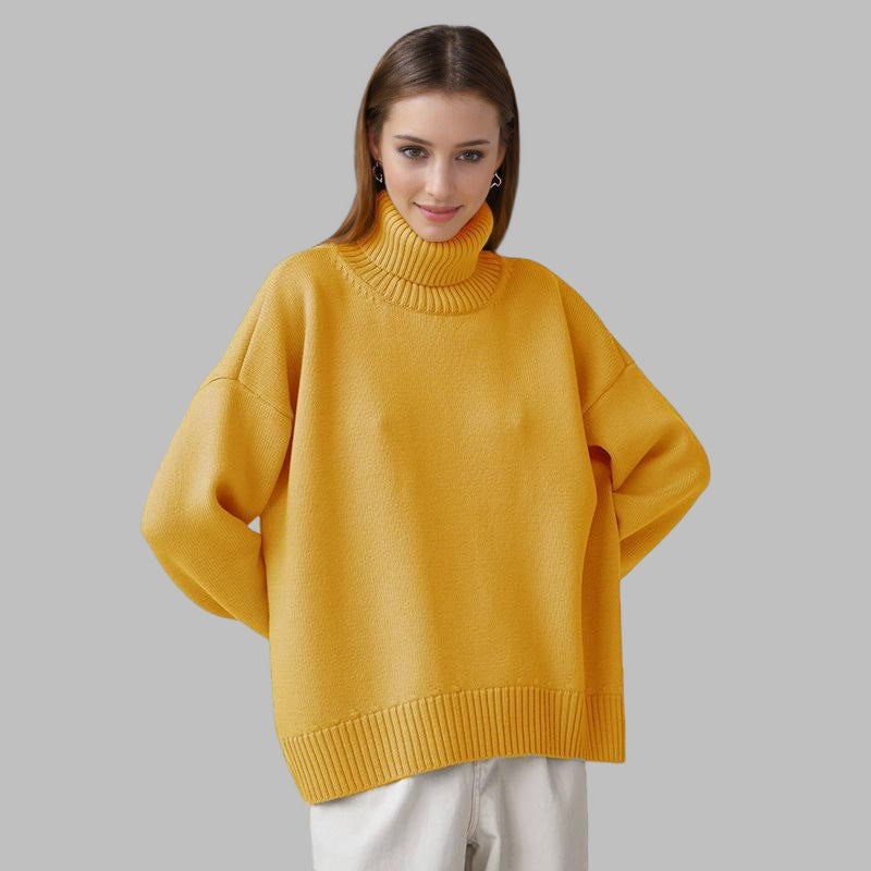 Ingrid | Womens Turtleneck Knitted Jumper - Yellow