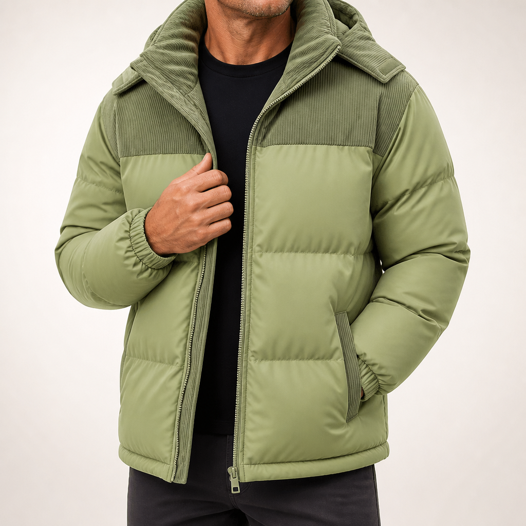 Ira | Mens Padded Fleece Lined Winter Warm Quilted Puffer Jacket, Avocado Green