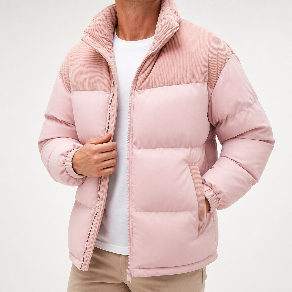 Ira | Mens Padded Fleece Lined Winter Warm Quilted Puffer Jacket, Pink