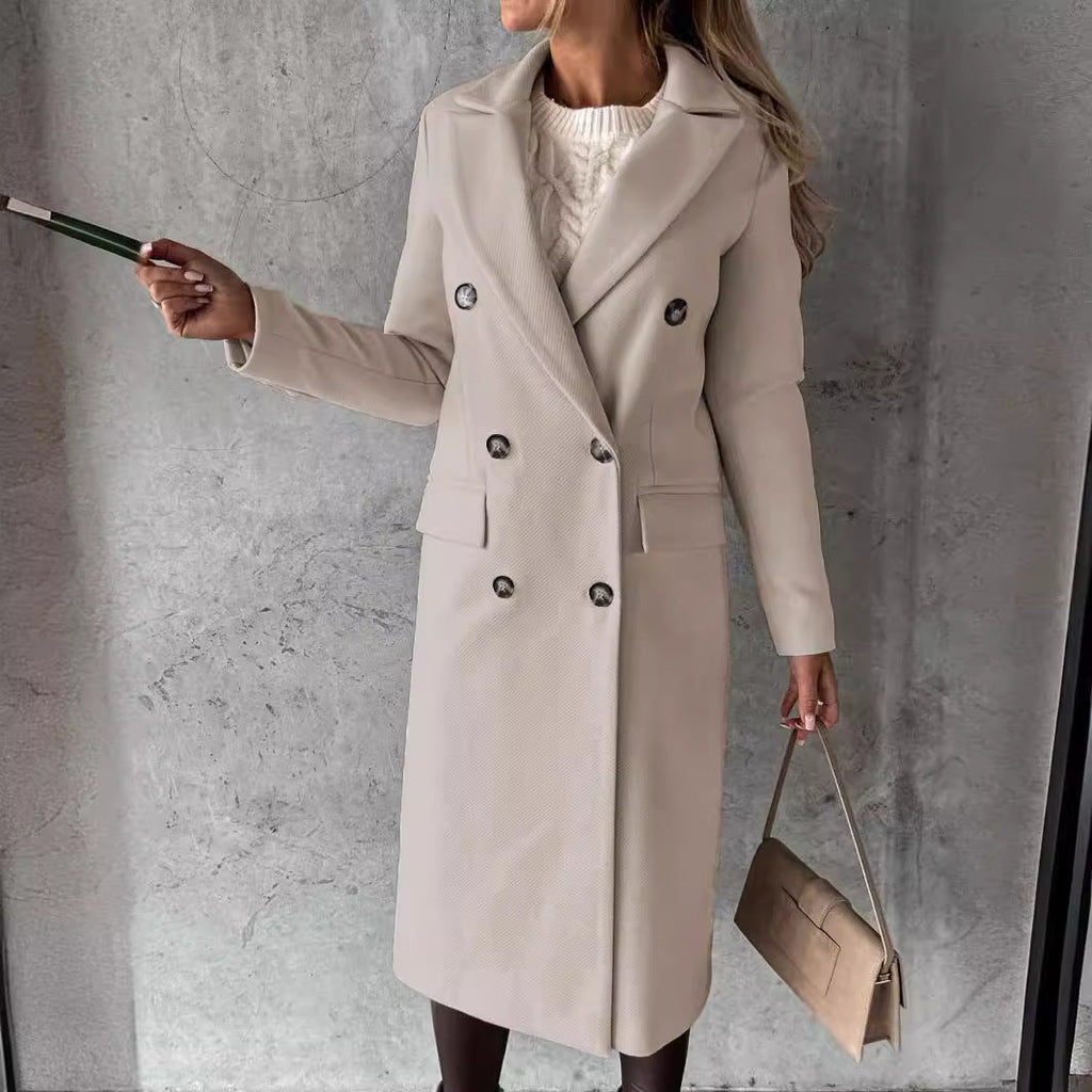 Iris | Womens Double Breasted Lapel Coat, Beige