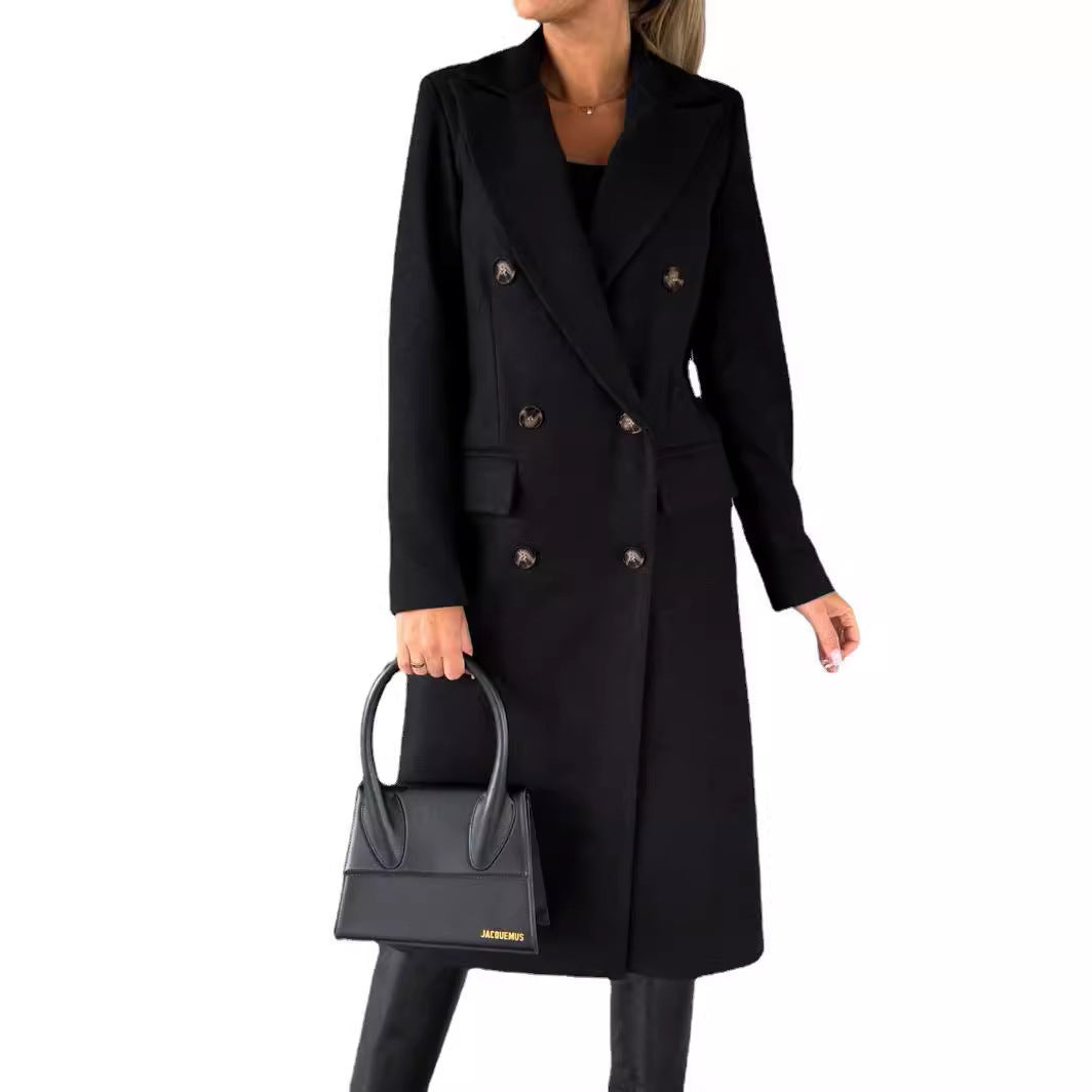 Iris | Womens Double Breasted Lapel Coat, Black