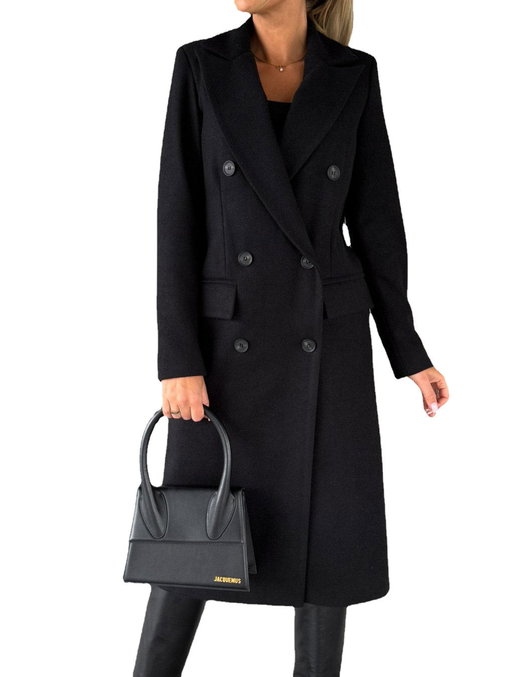 Iris | Womens Double Breasted Lapel Coat, Black