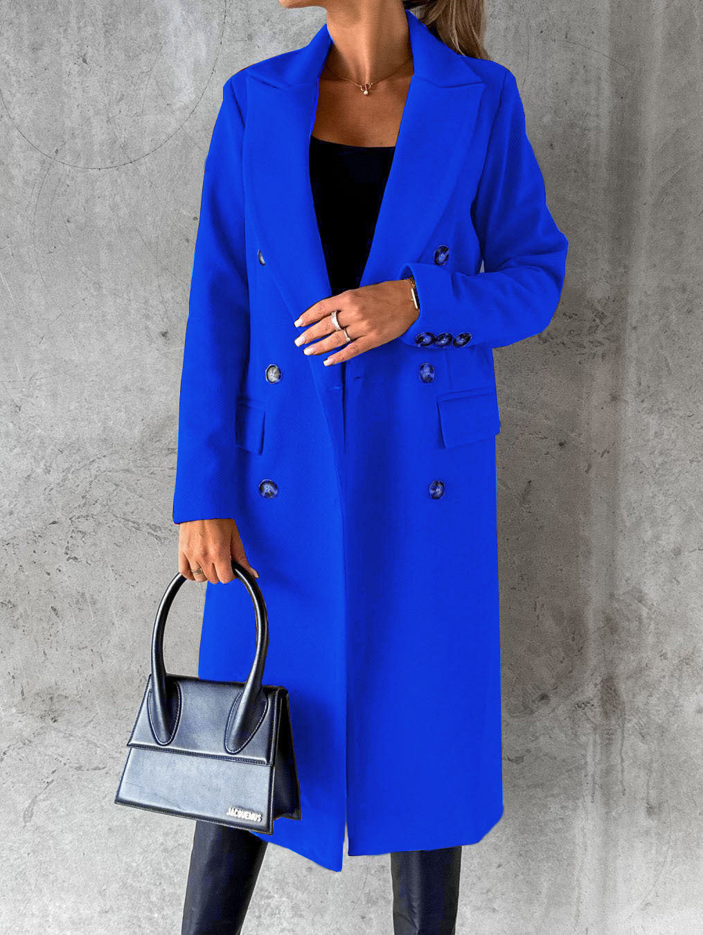Iris | Womens Double Breasted Lapel Coat, Dark Blue