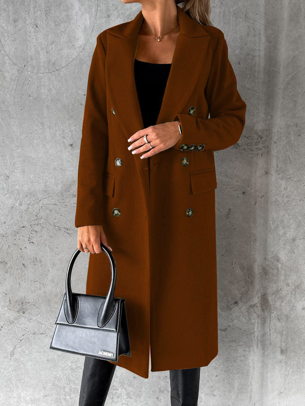 Iris | Womens Double Breasted Lapel Coat, Dark Brown