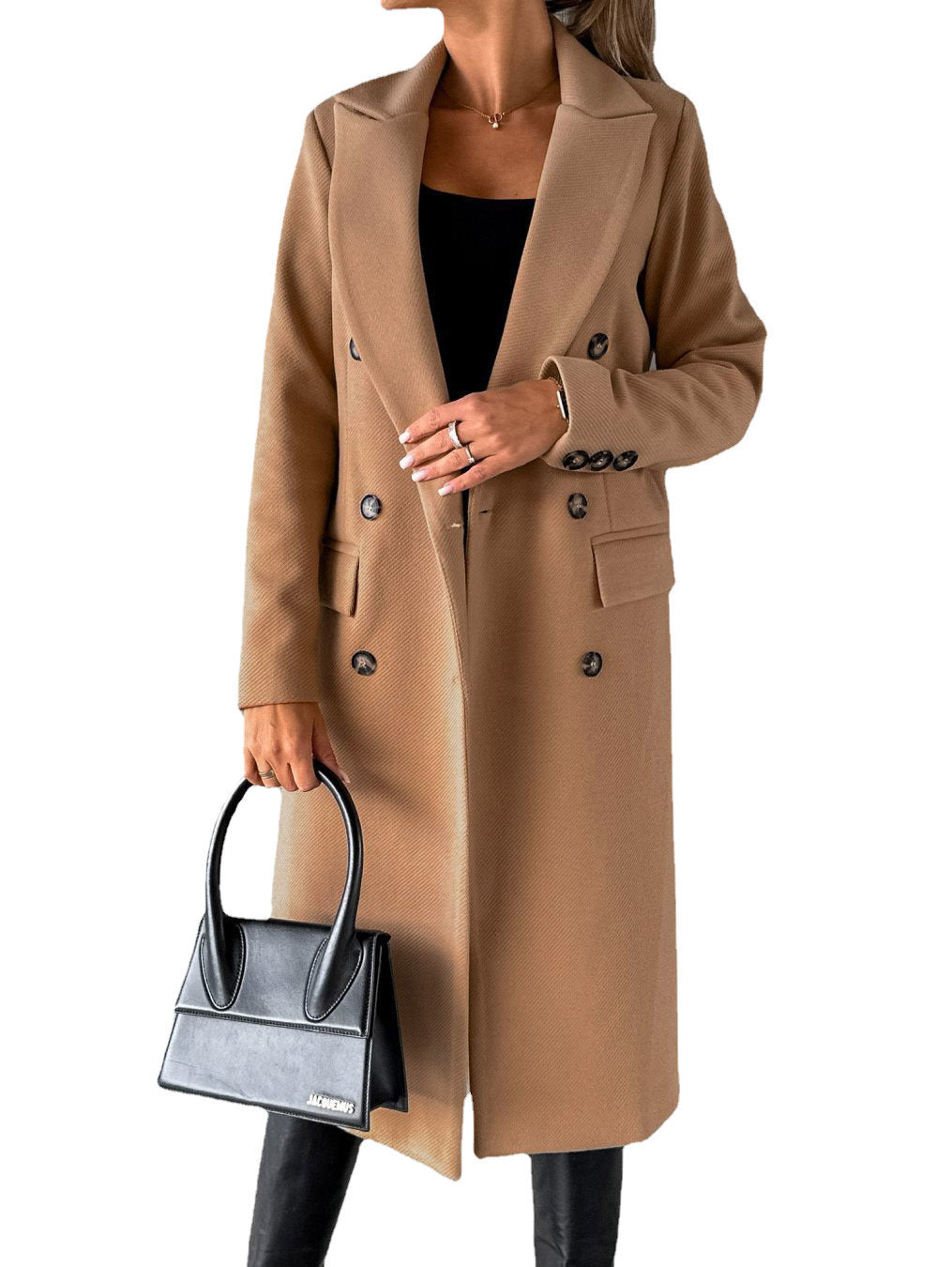 Iris | Womens Double Breasted Lapel Coat, Khaki