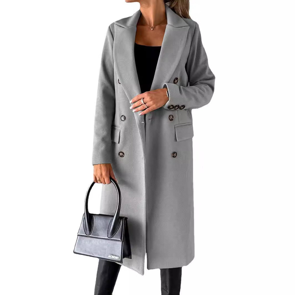 Iris | Womens Double Breasted Lapel Coat, Light Grey
