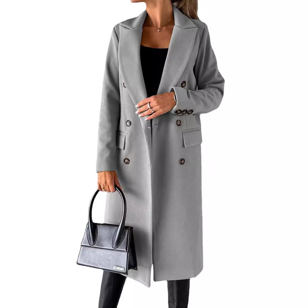 Iris | Womens Double Breasted Lapel Coat, Light Grey
