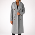 Iris | Womens Double Breasted Lapel Black Long Red Coat, Light Grey