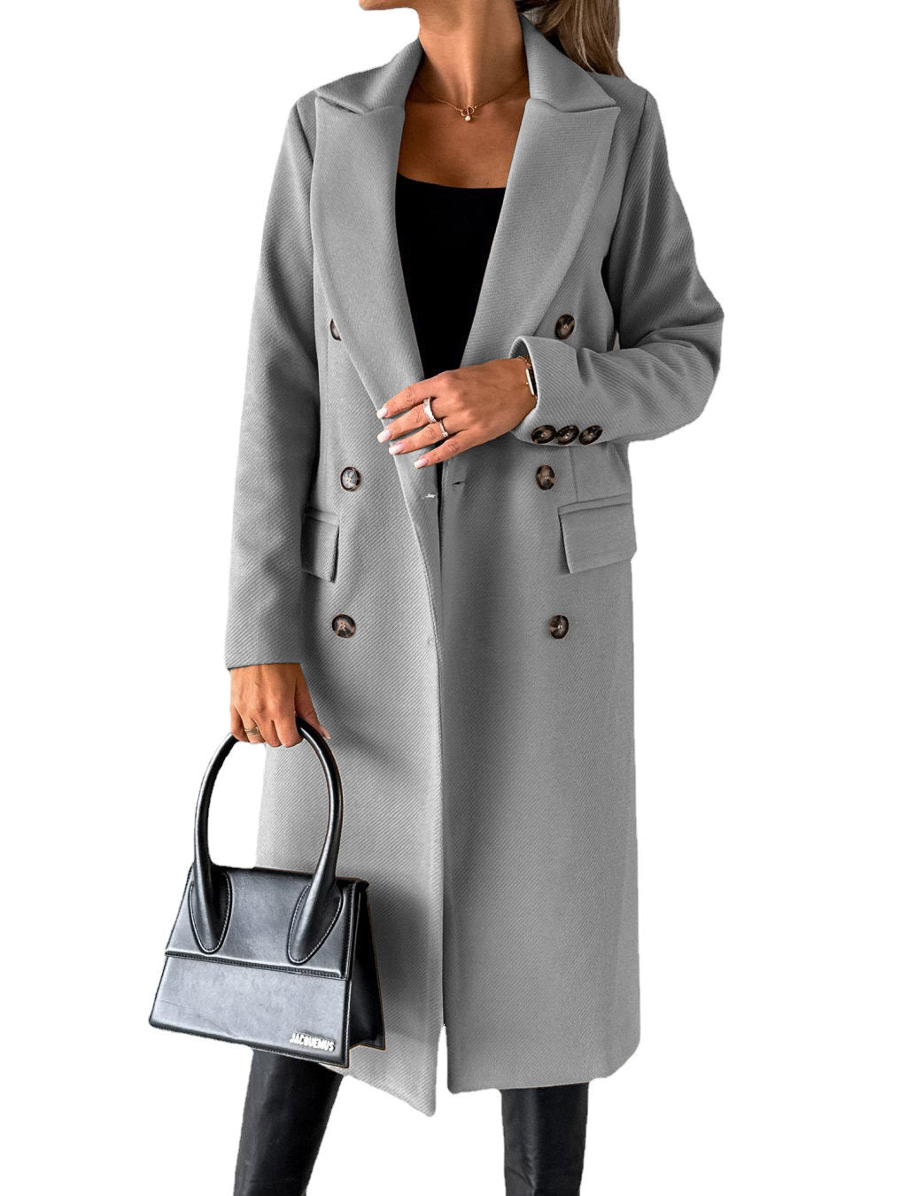 Iris | Womens Double Breasted Lapel Coat, Light Grey
