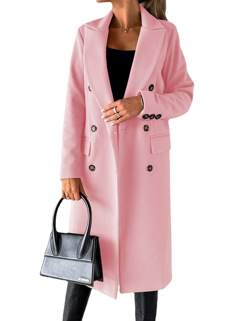 Iris | Womens Double Breasted Lapel Coat, Pink