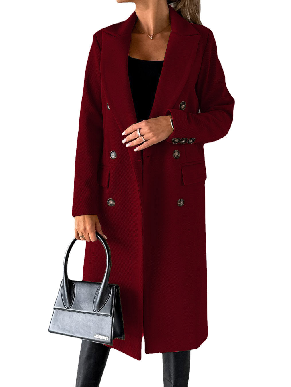 Iris | Womens Double Breasted Lapel Coat, Wine Red