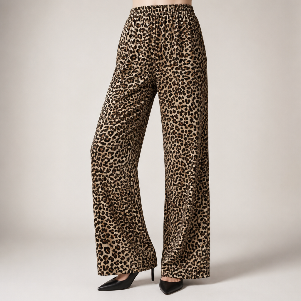 Iris | Womens Wide Leg Trousers Leopard Print High Waisted Palazzo Casual Pants, Dark Brown