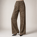 Iris | Womens Wide Leg Trousers Leopard Print High Waisted Palazzo Casual Pants, Dark Brown