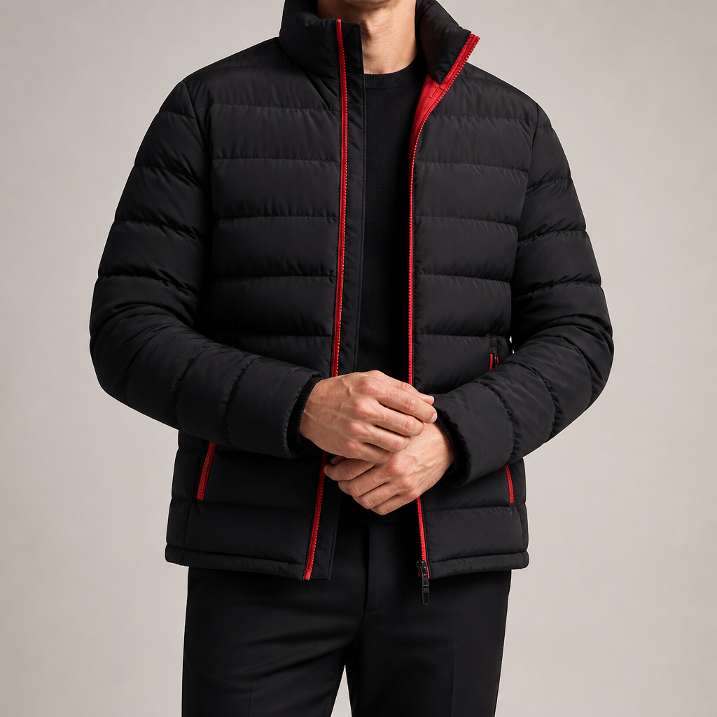 Isidore | Mens Warm Zip Stand Collar Winter Cotton Cardigan, Black