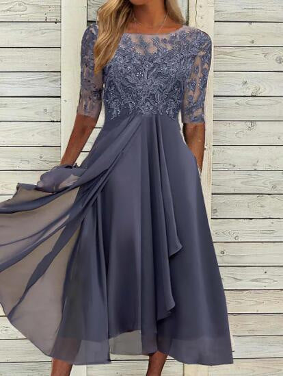 Isla | Chiffon Lace Wedding Guest Midi Dress Bridesmaid
