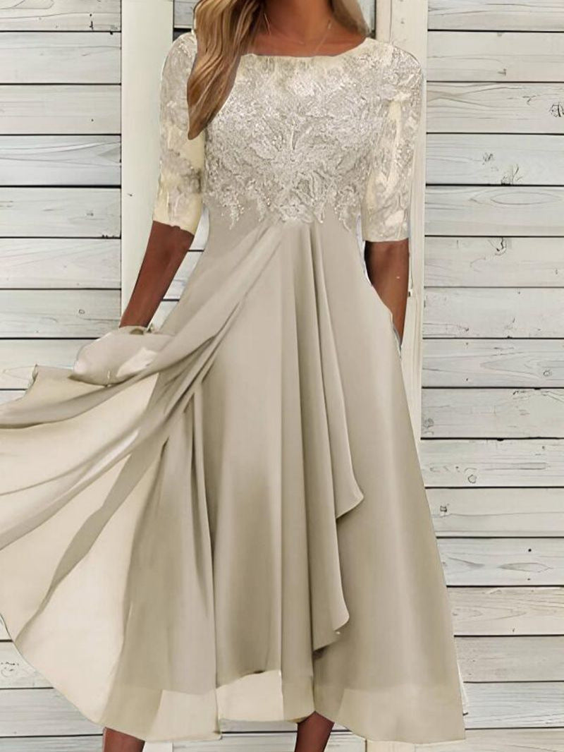 Isla | Chiffon Lace Wedding Guest Midi Dress Bridesmaid