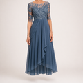 Isla | Womens Wedding Guest Dress Bridesmaid Cocktail Midi Lace Chiffon Dress, Blue