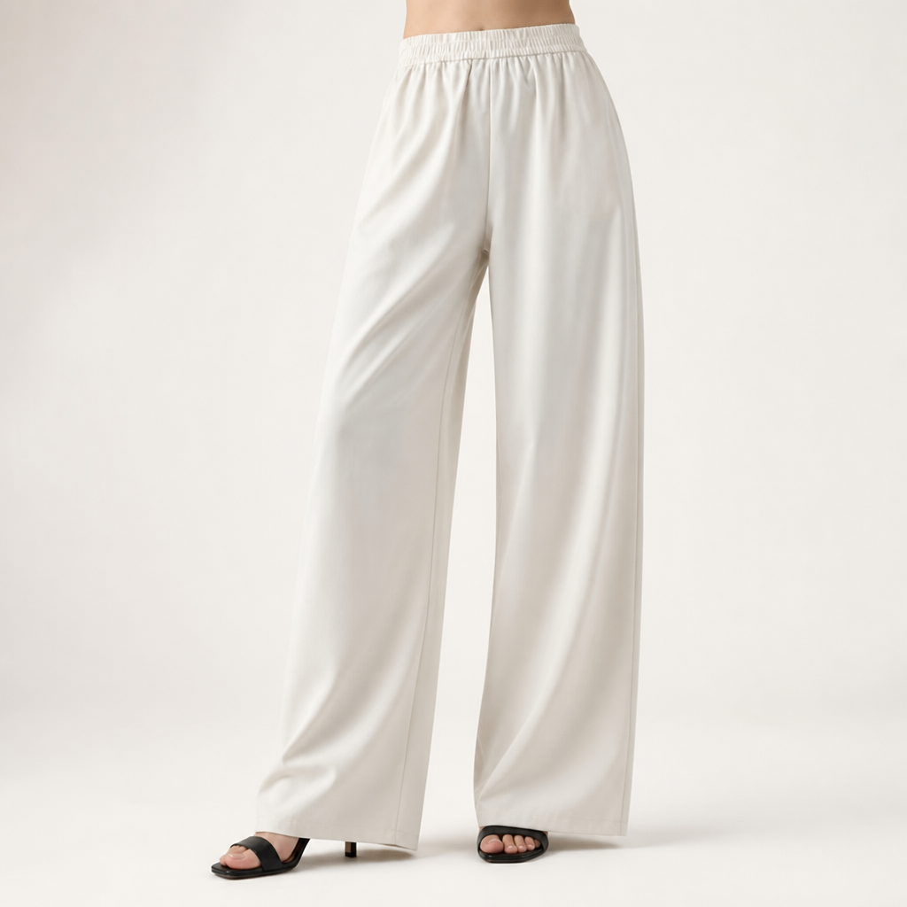 Isla | Womens High Waisted Wide Leg Drape Workwear Trousers Pants, Apricot