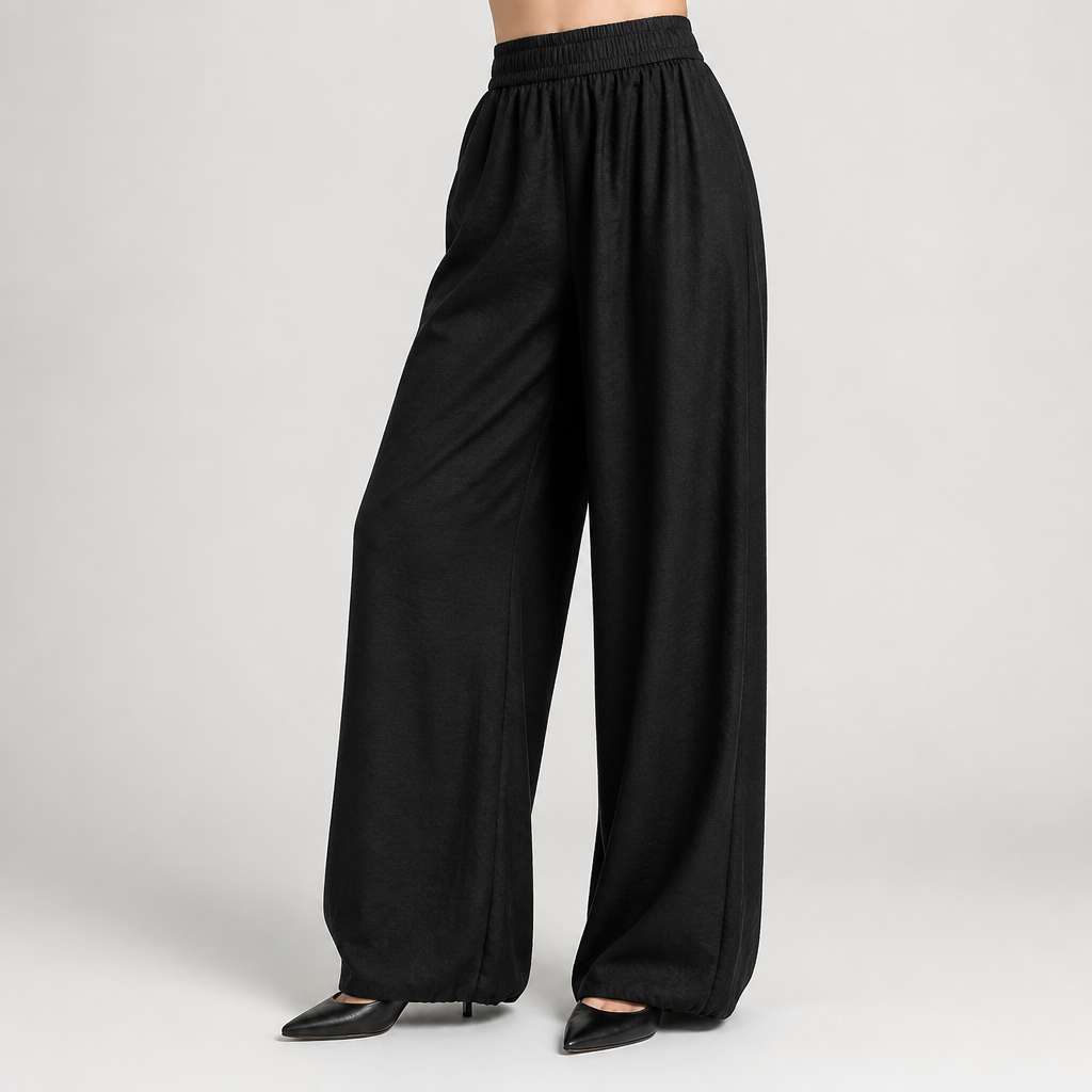 Isla | Womens High Waisted Wide Leg Drape Workwear Trousers Pants, Black