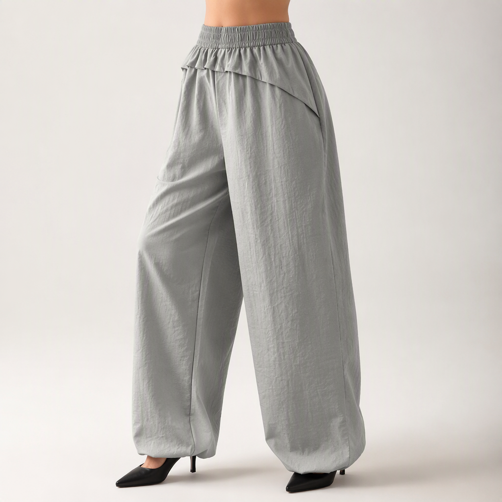 Isla | Womens High Waisted Wide Leg Drape Workwear Trousers Pants, Cement Grey