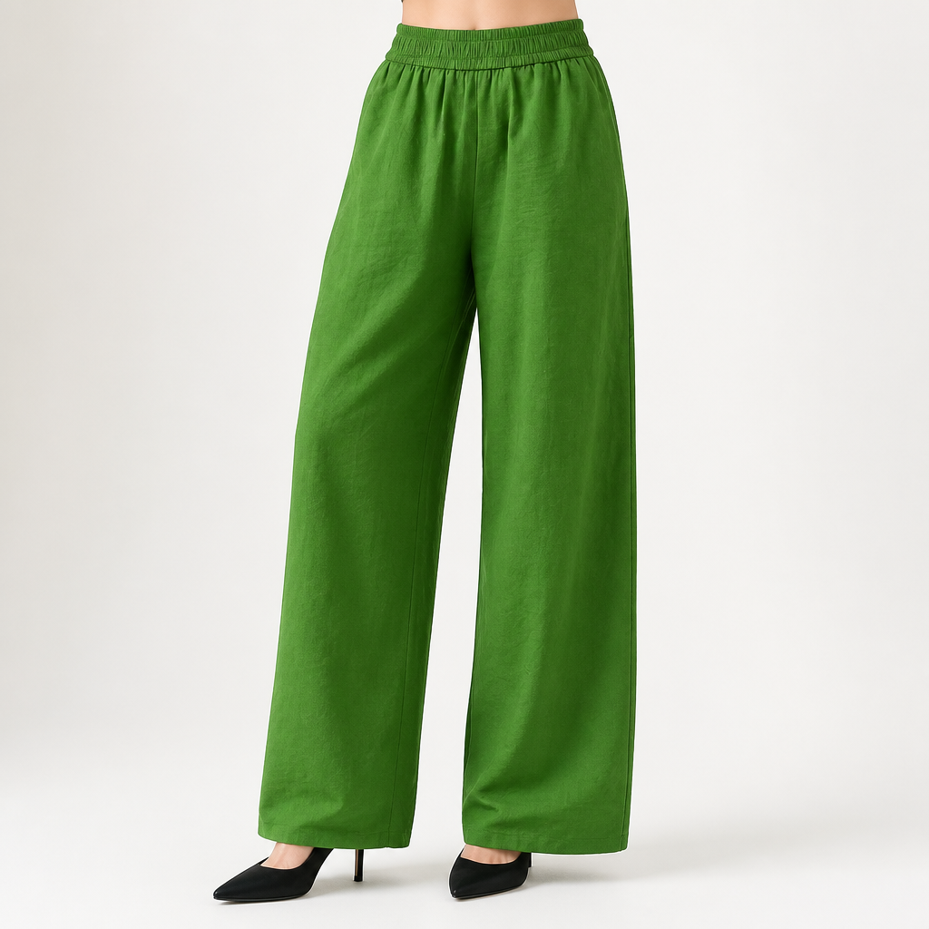 Isla | Womens High Waisted Wide Leg Drape Workwear Trousers Pants, Grass Green