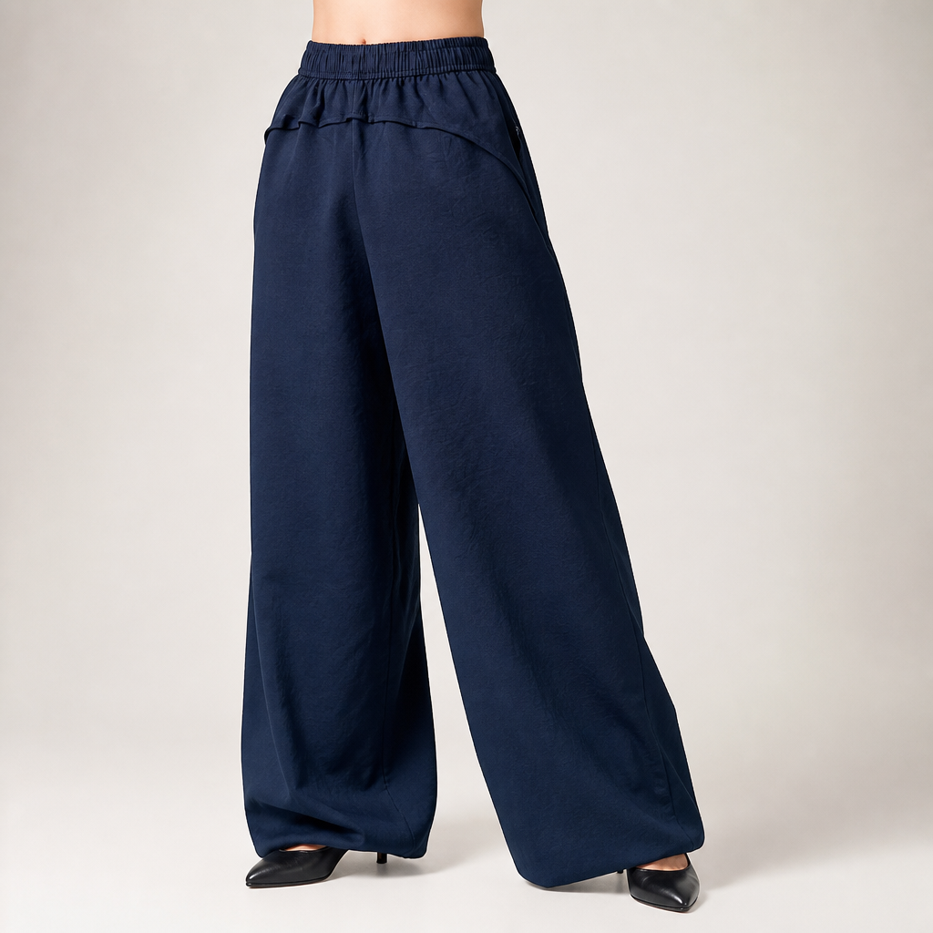 Isla | Womens High Waisted Wide Leg Drape Workwear Trousers Pants, Navy