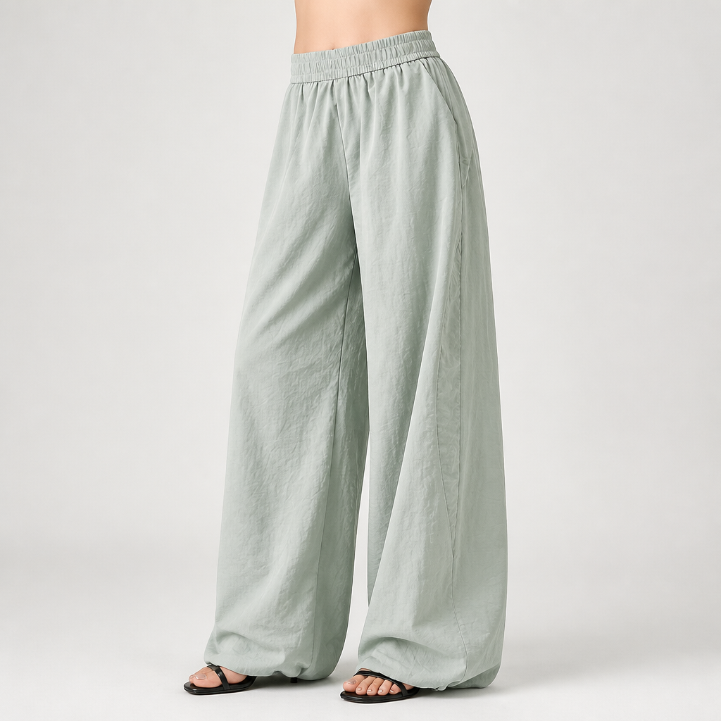 Isla | Womens High Waisted Wide Leg Drape Workwear Trousers Pants, Sea Salt Blue