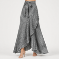 Isolde | Womens Plaid High Waisted Ruffle Mermaid Maxi Skirt, Black